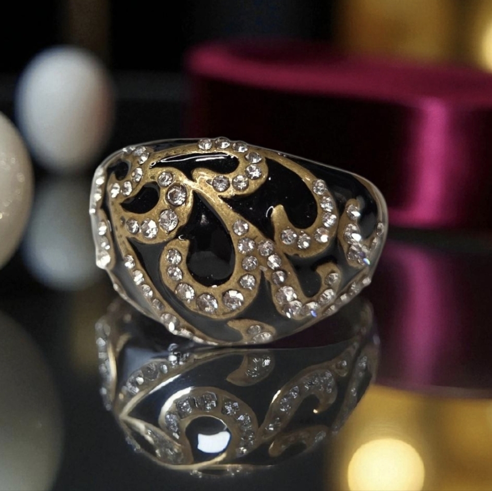 Chunky Byzantine Onyx Enamel Zircon Crystal Swirl Ring